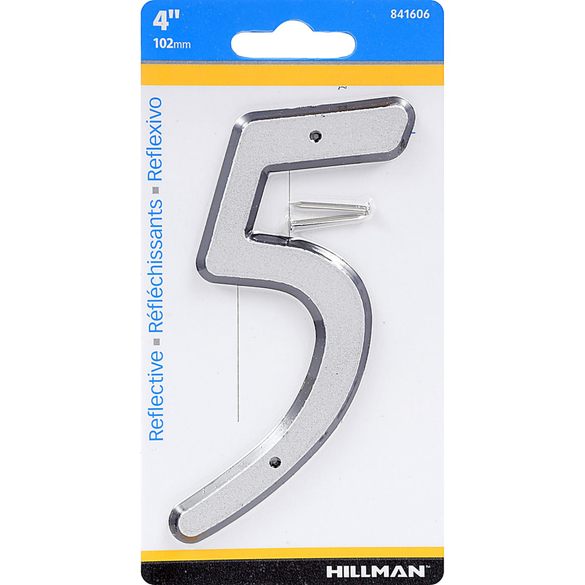 Hillman 841606 4 in. Reflective Silver Plastic Nail-On Number 5 1/pc.
