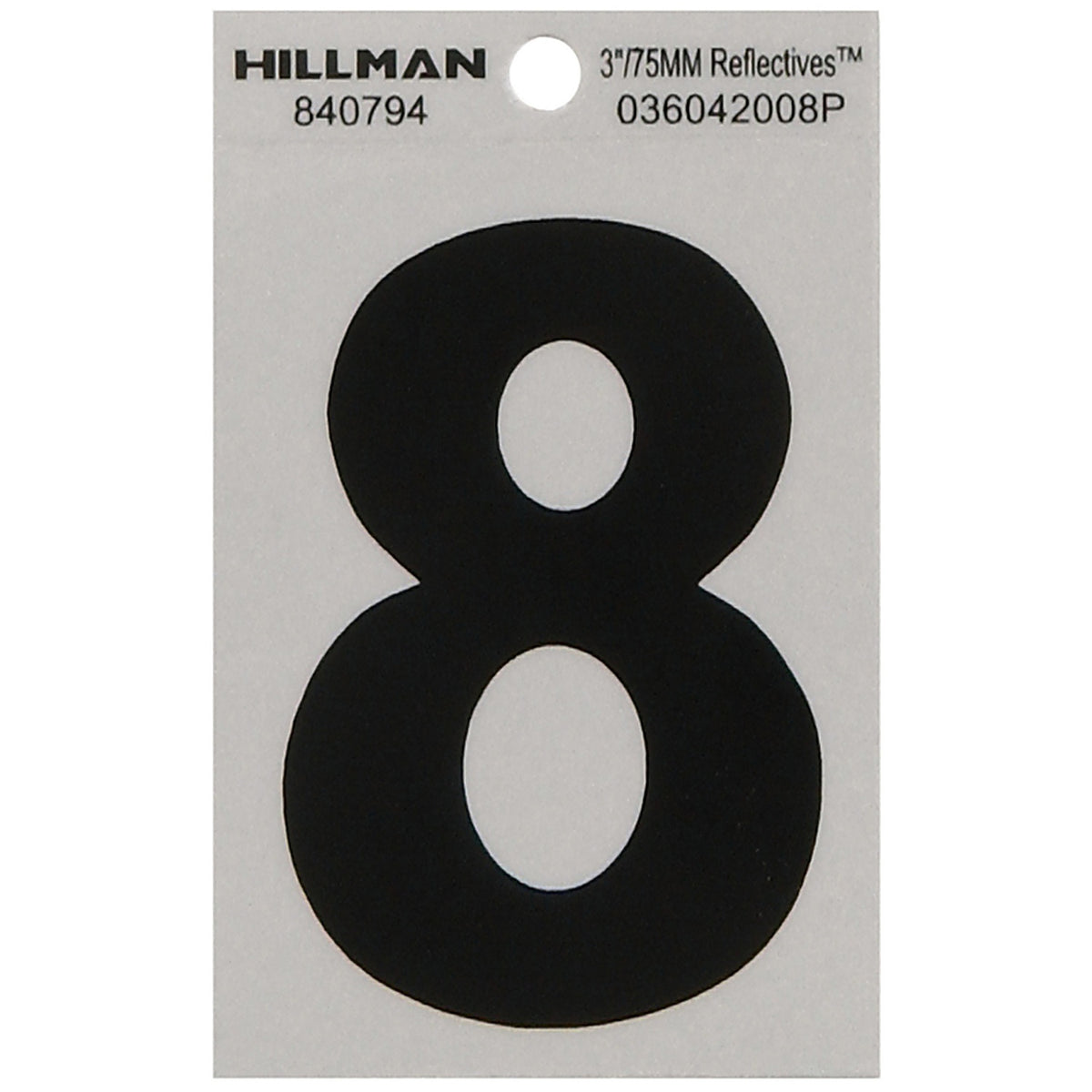 Hillman 840794 3 in. Reflective Black Mylar Self-Adhesive Number 8 1/pc.