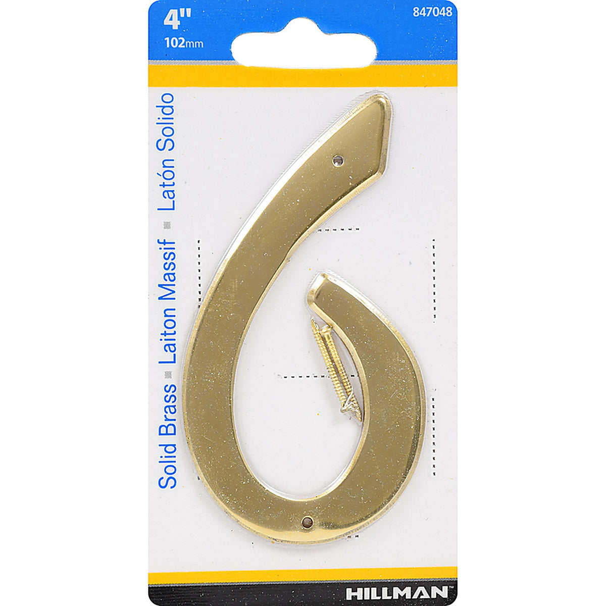 Hillman 847048 4 in. Gold Brass Nail-On Number 6 1/pc.