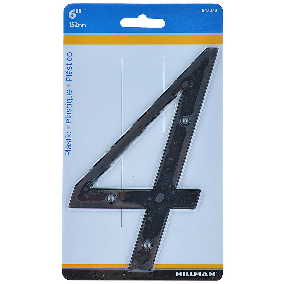 Hillman 847378 6 in. Black Plastic Nail-On Number 4 1/pc.