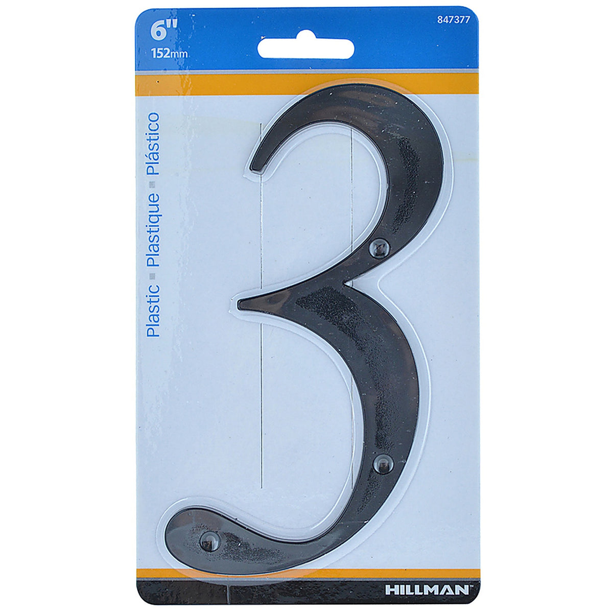 Hillman 847377 6 in. Black Plastic Nail-On Number 3 1/pc.