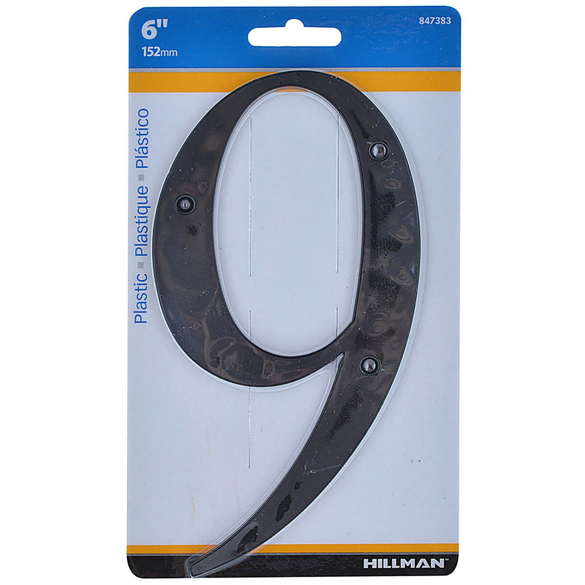 Hillman 847383 6 in. Black Plastic Nail-On Number 9 1/pc.