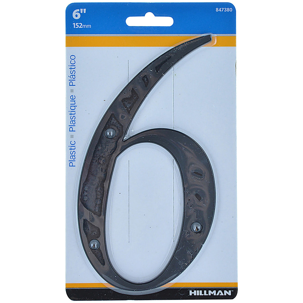 Hillman 847380 6 in. Black Plastic Nail-On Number 6 1/pc.