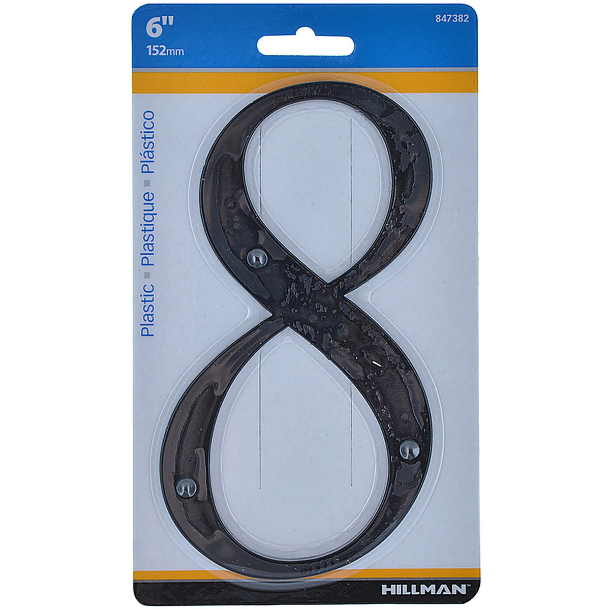 Hillman 847382 6 in. Black Plastic Nail-On Number 8 1/pc.