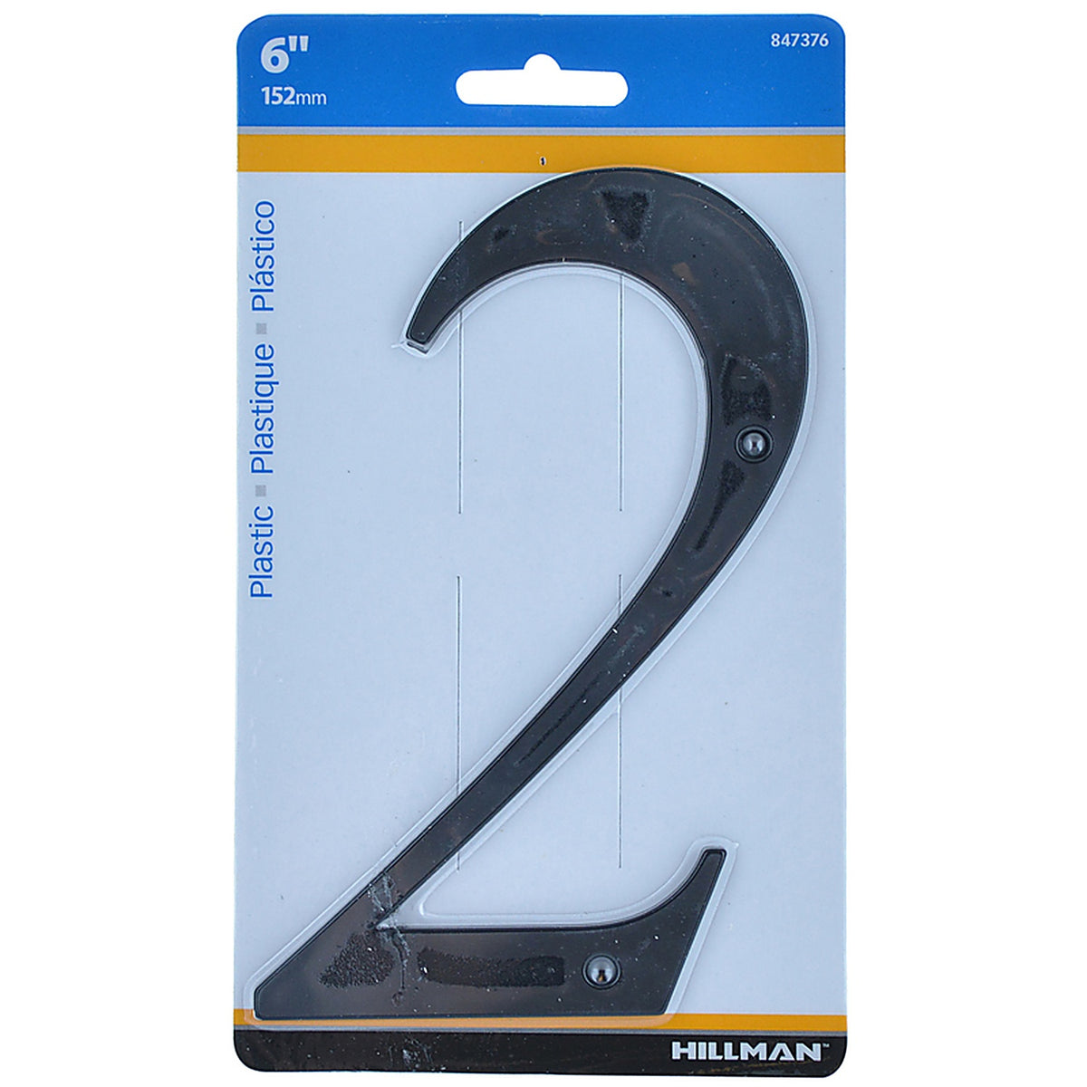 Hillman 847376 6 in. Black Plastic Nail-On Number 2 1/pc.
