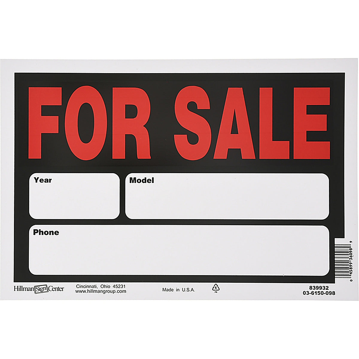 Hillman 839932 English Black For Sale Sign 8 in. H x 12 in. W
