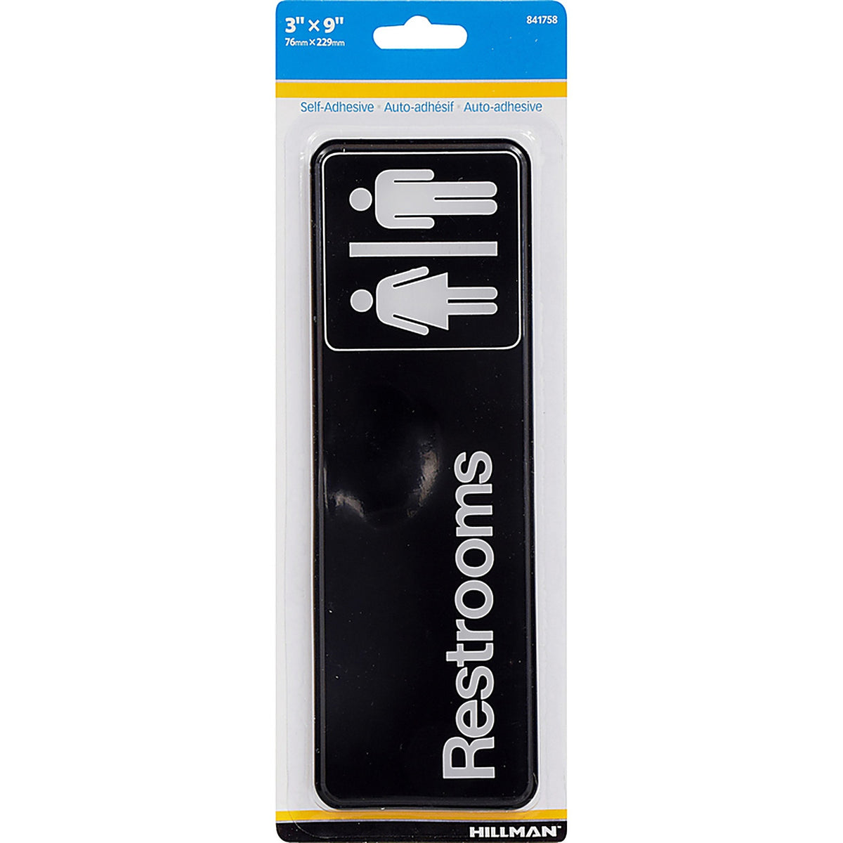 Hillman 841758 English Black Restroom Plaque 3 in. H x 9 in. W
