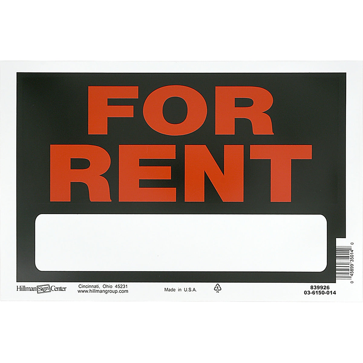 Hillman 839926 English Black For Rent Sign 8 in. H x 12 in. W