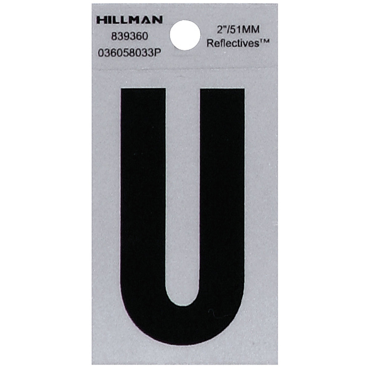 Hillman 839360 2 in. Reflective Black Mylar Self-Adhesive Letter U 1/pc.