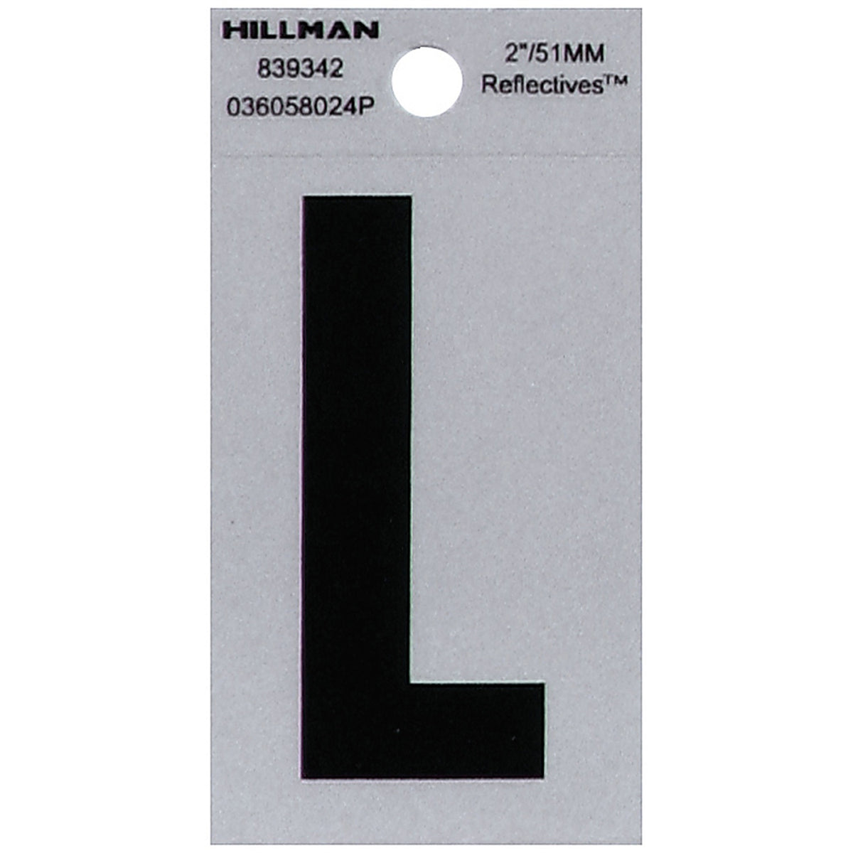 Hillman 839342 2 in. Reflective Black Mylar Self-Adhesive Letter L 1/pc.