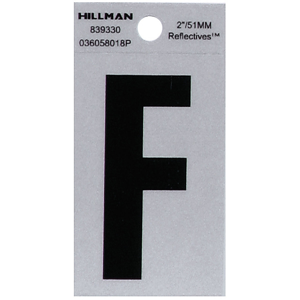Hillman 839330 2 in. Reflective Black Mylar Self-Adhesive Letter F 1/pc.