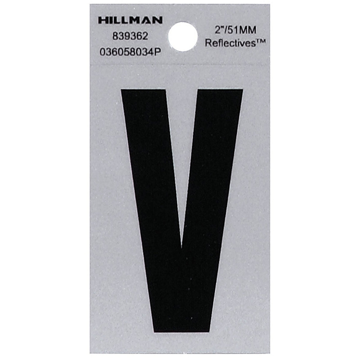 Hillman 839362 2 in. Reflective Black Mylar Self-Adhesive Letter V 1/pc.