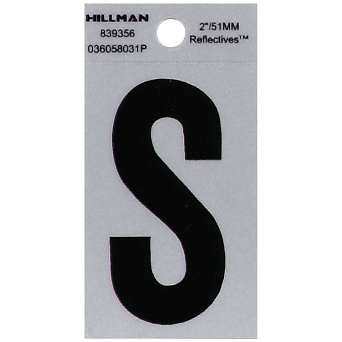 Hillman 839356 2 in. Reflective Black Mylar Self-Adhesive Letter S 1/pc.