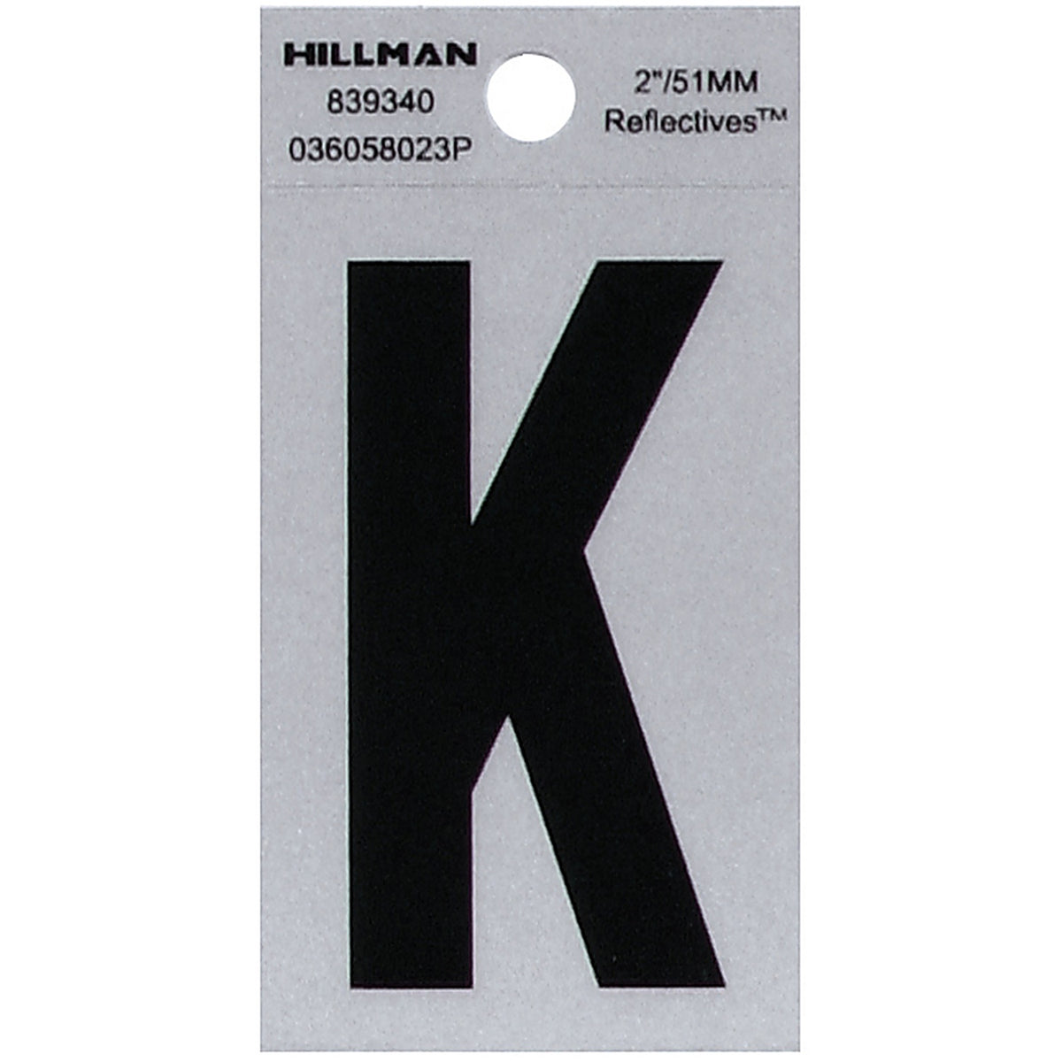 Hillman 839340 2 in. Reflective Black Mylar Self-Adhesive Letter K 1/pc.
