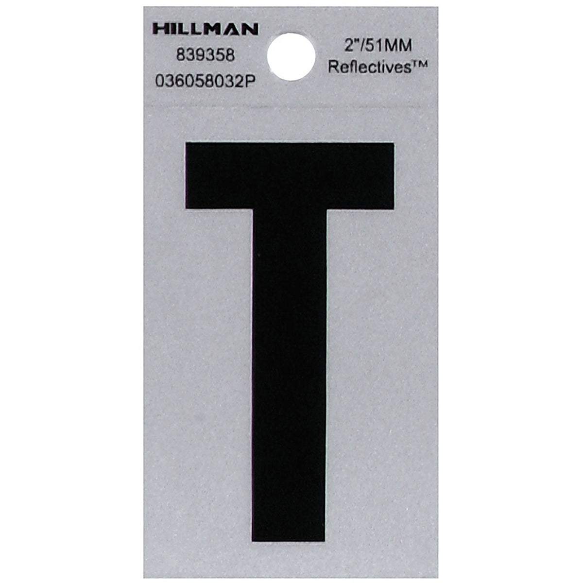 Hillman 839358 2 in. Reflective Black Mylar Self-Adhesive Letter T 1/pc.