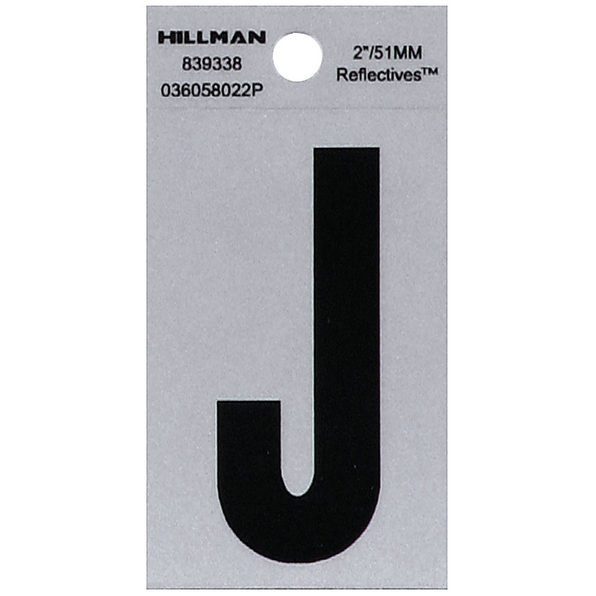 Hillman 839338 2 in. Reflective Black Mylar Self-Adhesive Letter J 1/pc.