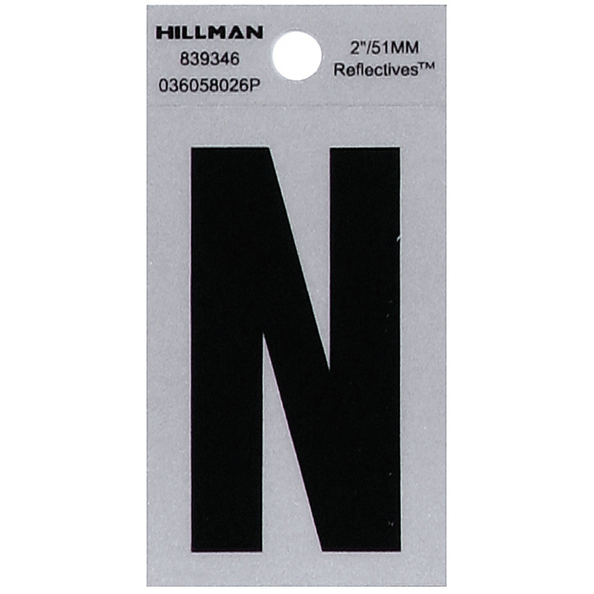 Hillman 839346 2 in. Reflective Black Mylar Self-Adhesive Letter N 1/pc.