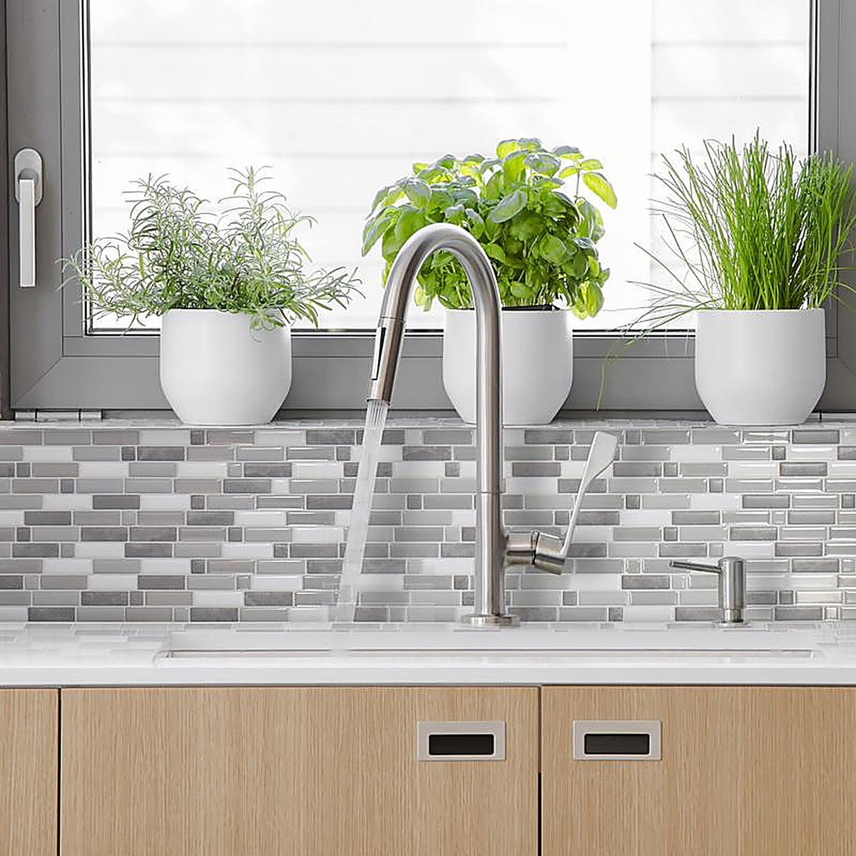 Smart Tiles SM1111G-04-QG 9.36 in. W X 9.73 in. L Gray/White Mosaic Vinyl Adhesive Wall Tile 4 pc