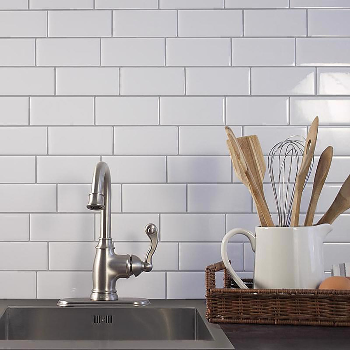 Smart Tiles SM1100G-04-QG 8.38 in. W X 11.56 in. L White Mosaic Vinyl Adhesive Wall Tile 4 pc