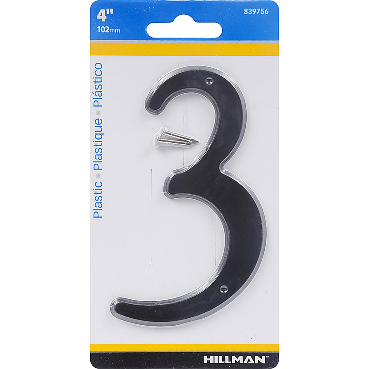 Hillman 839756 4 in. Black Plastic Nail-On Number 3 1/pc.