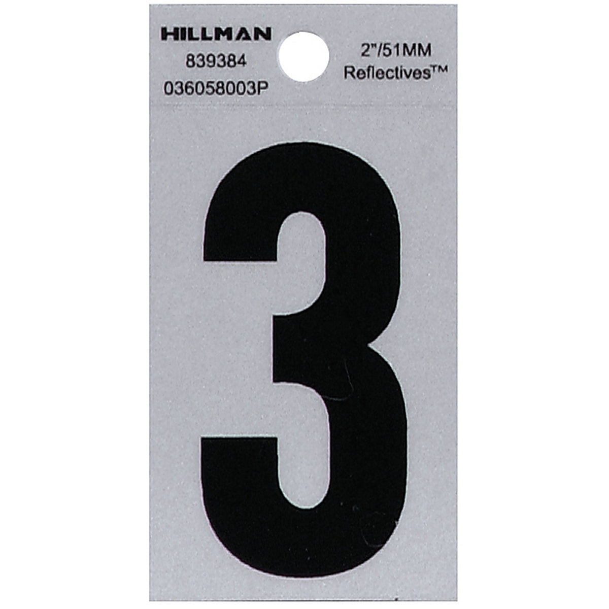 Hillman 839384 2 in. Reflective Black Mylar Self-Adhesive Number 3 1/pc.