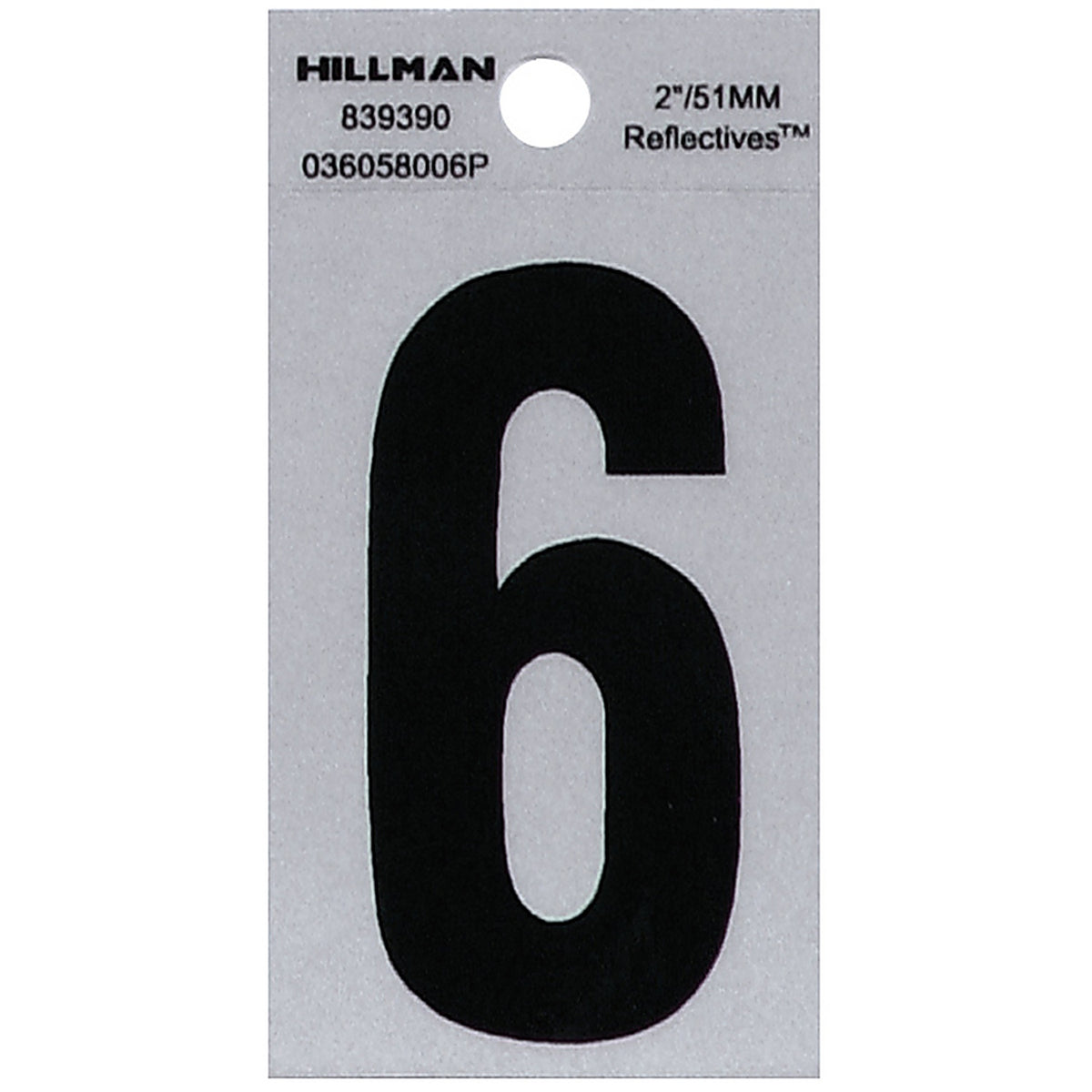 Hillman 839390 2 in. Reflective Black Mylar Self-Adhesive Number 6 1/pc.