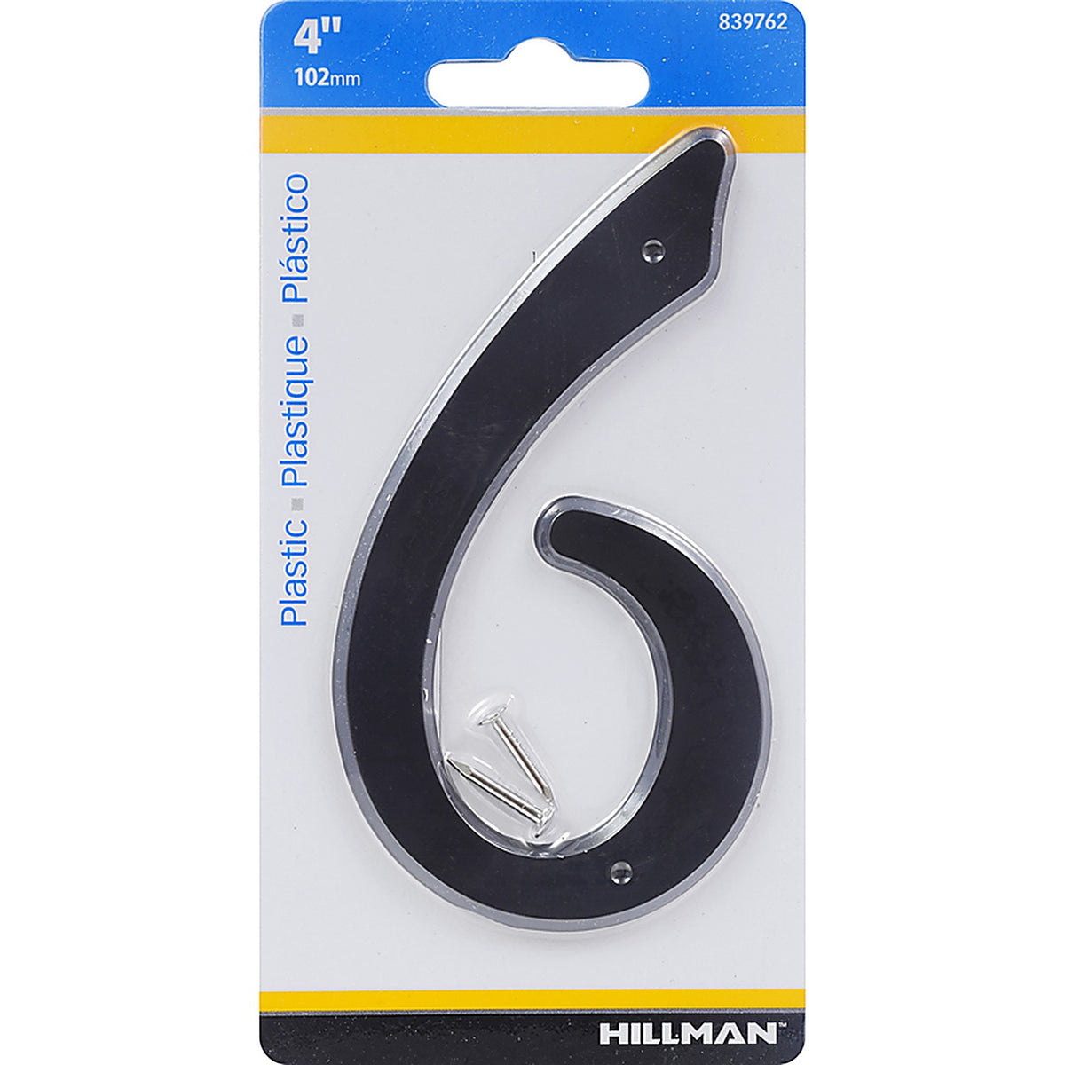 Hillman 839762 4 in. Black Plastic Nail-On Number 6 1/pc.