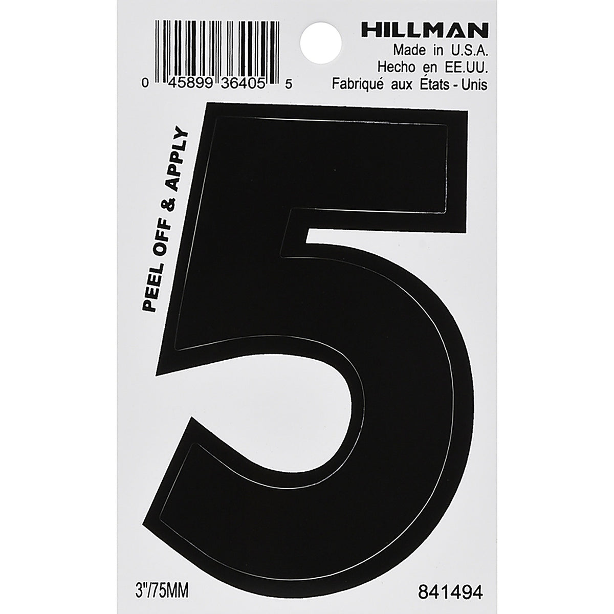 Hillman 841494 3 in. Black Vinyl Self-Adhesive Number 5 1/pc.