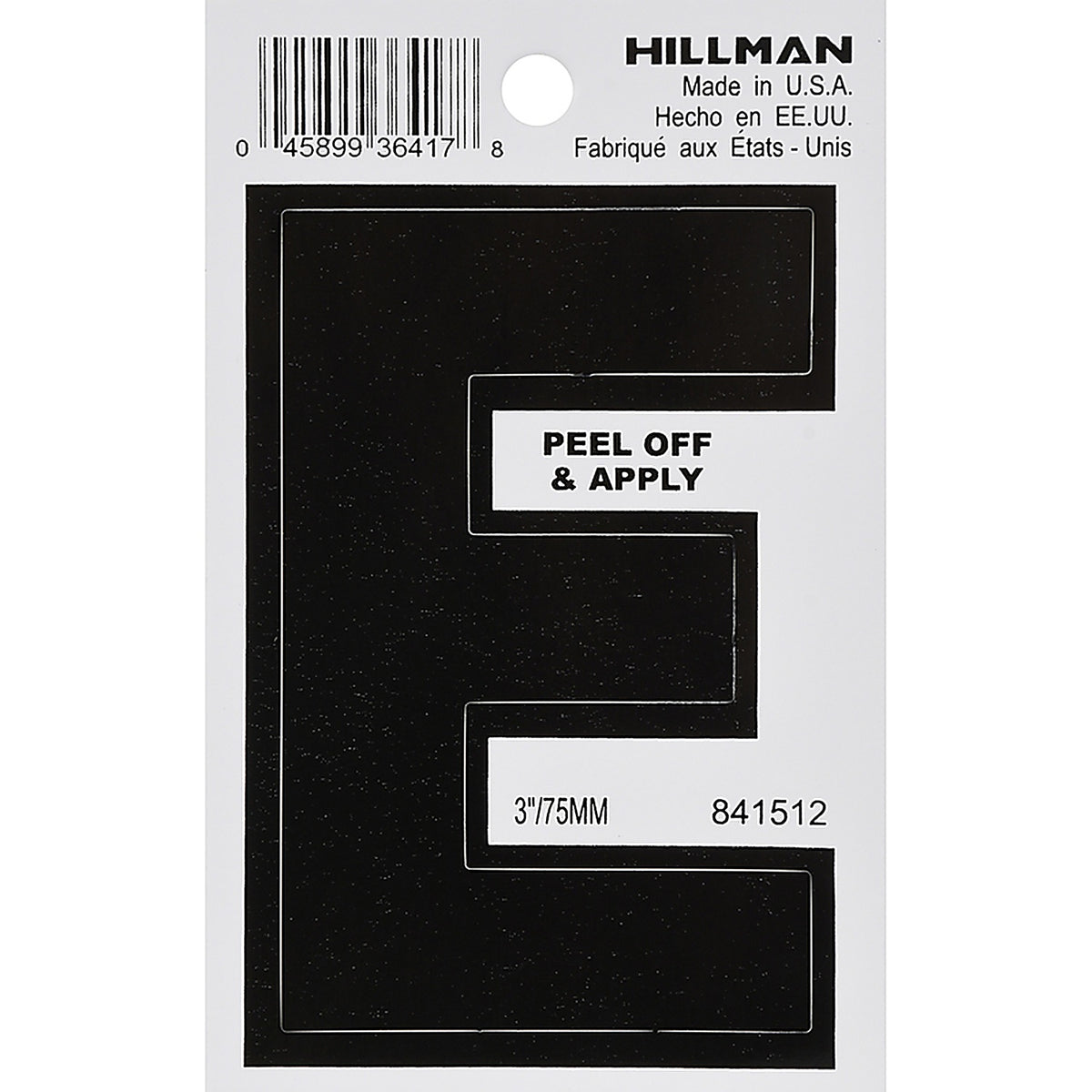 Hillman 841512 3 in. Black Vinyl Self-Adhesive Letter E 1/pc.