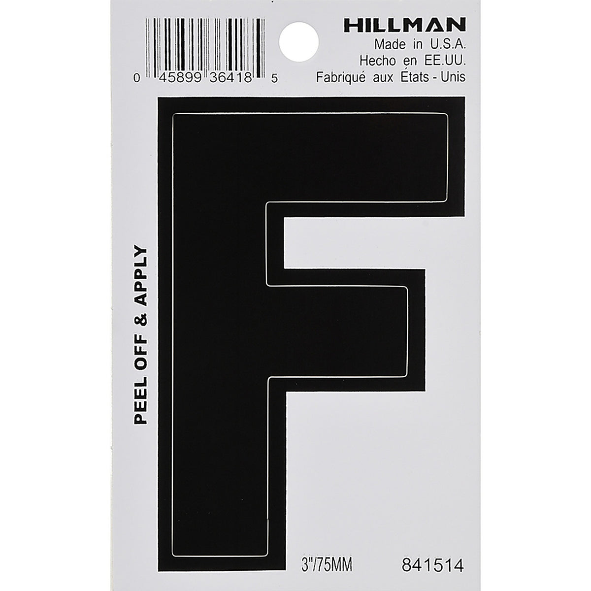 Hillman 841514 3 in. Black Vinyl Self-Adhesive Letter F 1/pc.
