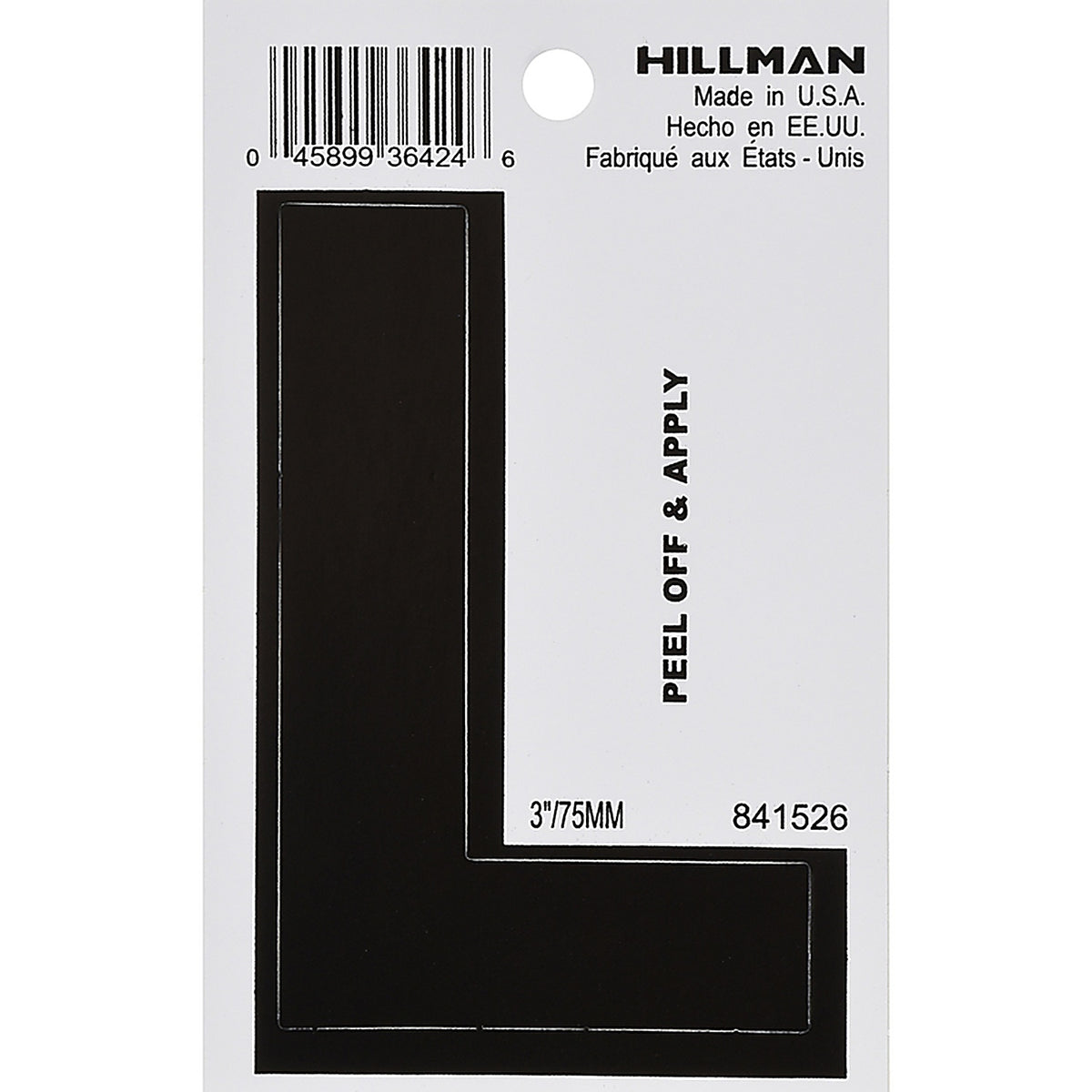 Hillman 841526 3 in. Black Vinyl Self-Adhesive Letter L 1/pc.