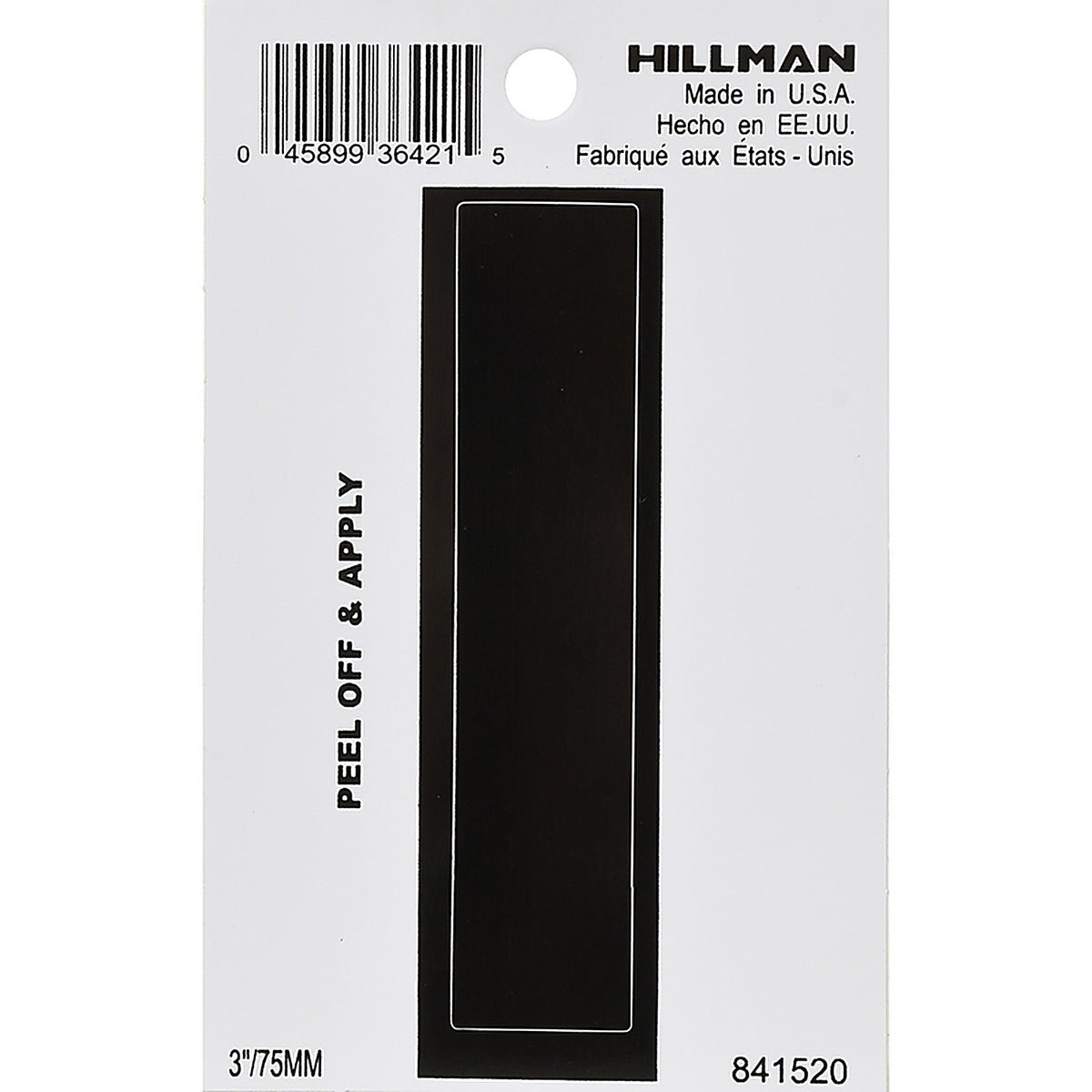 Hillman 841520 3 in. Black Vinyl Self-Adhesive Letter I 1/pc.