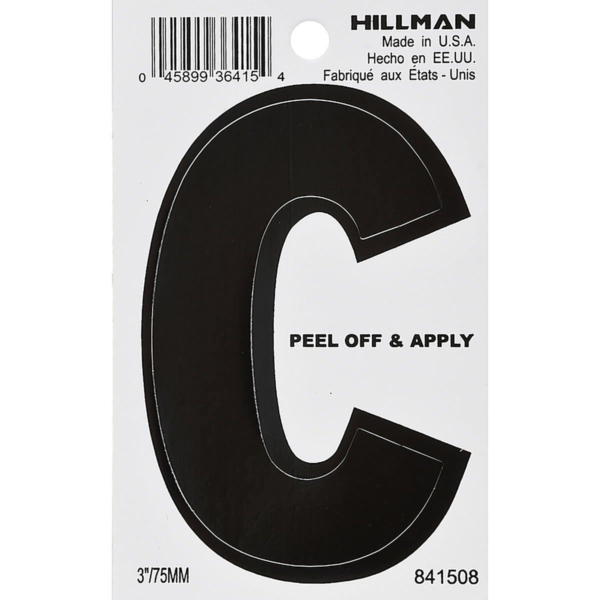 Hillman 841508 3 in. Black Vinyl Self-Adhesive Letter C 1/pc.