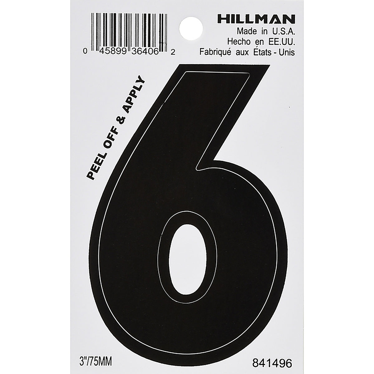 Hillman 841496 3 in. Black Vinyl Self-Adhesive Number 6 1/pc.