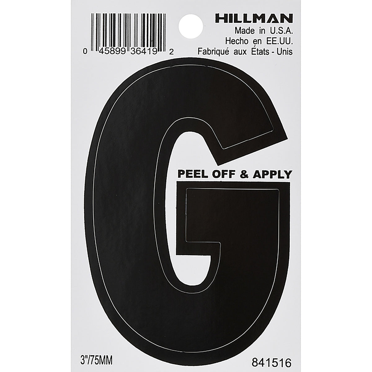 Hillman 841516 3 in. Black Vinyl Self-Adhesive Letter G 1/pc.