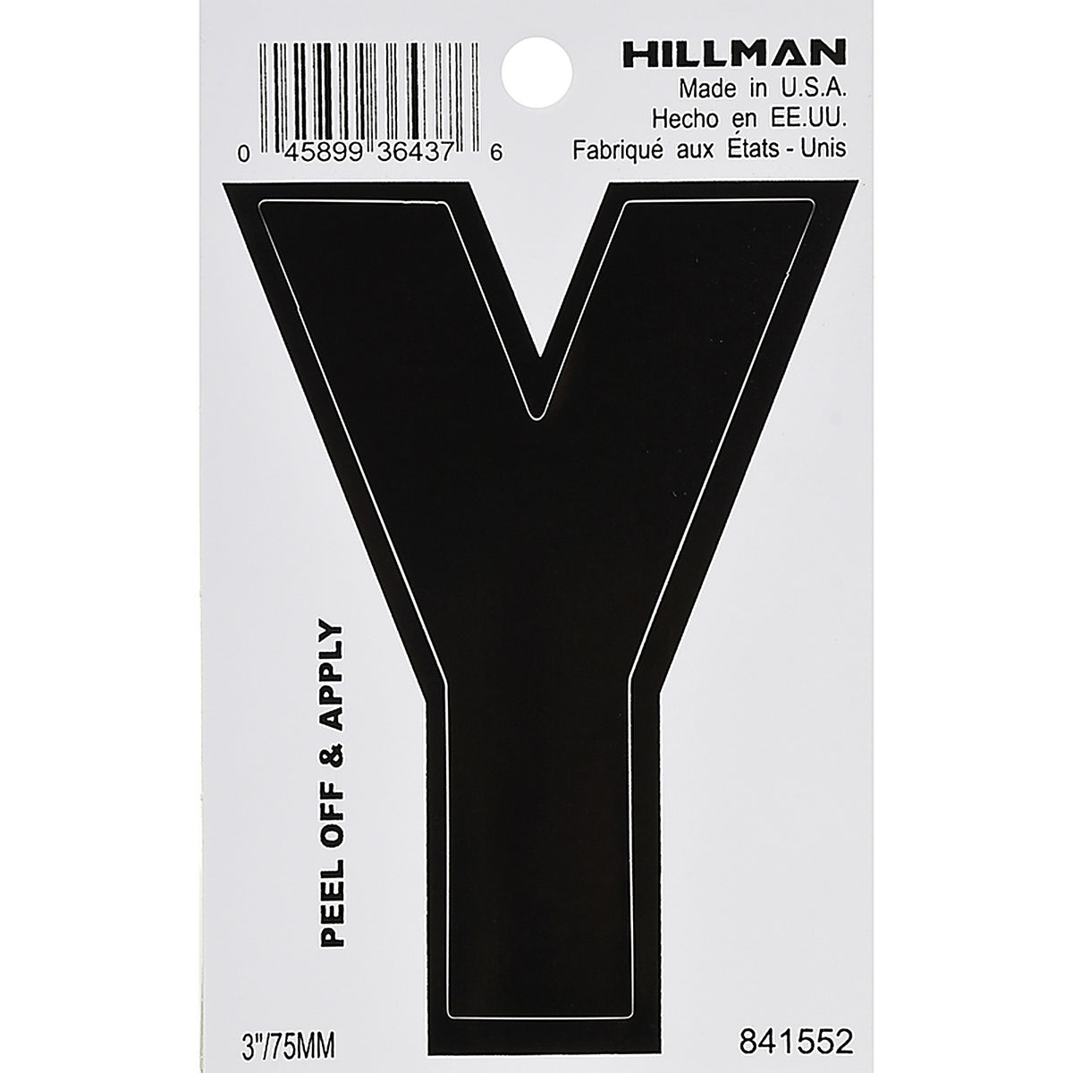 Hillman 841552 3 in. Black Vinyl Self-Adhesive Letter Y 1/pc.