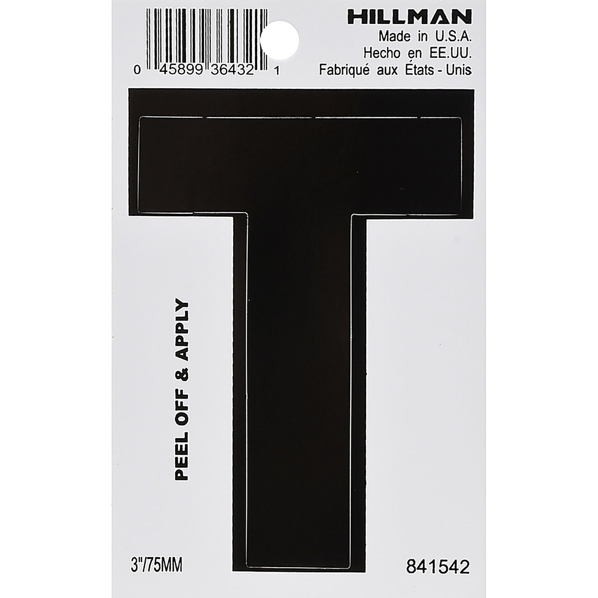 Hillman 841542 3 in. Black Vinyl Self-Adhesive Letter T 1/pc.