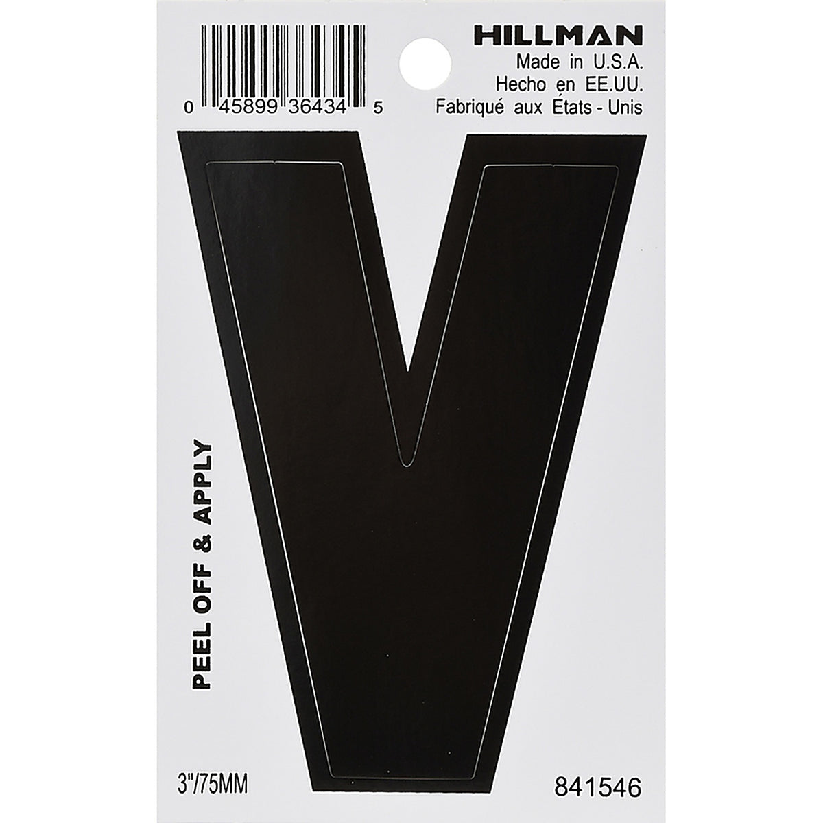 Hillman 841546 3 in. Black Vinyl Self-Adhesive Letter V 1/pc.