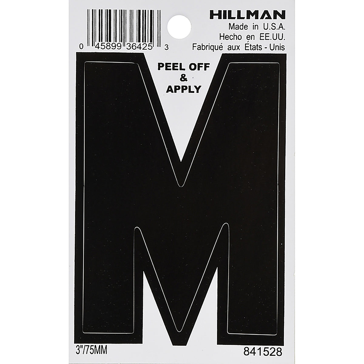 Hillman 841528 3 in. Black Vinyl Self-Adhesive Letter M 1/pc.