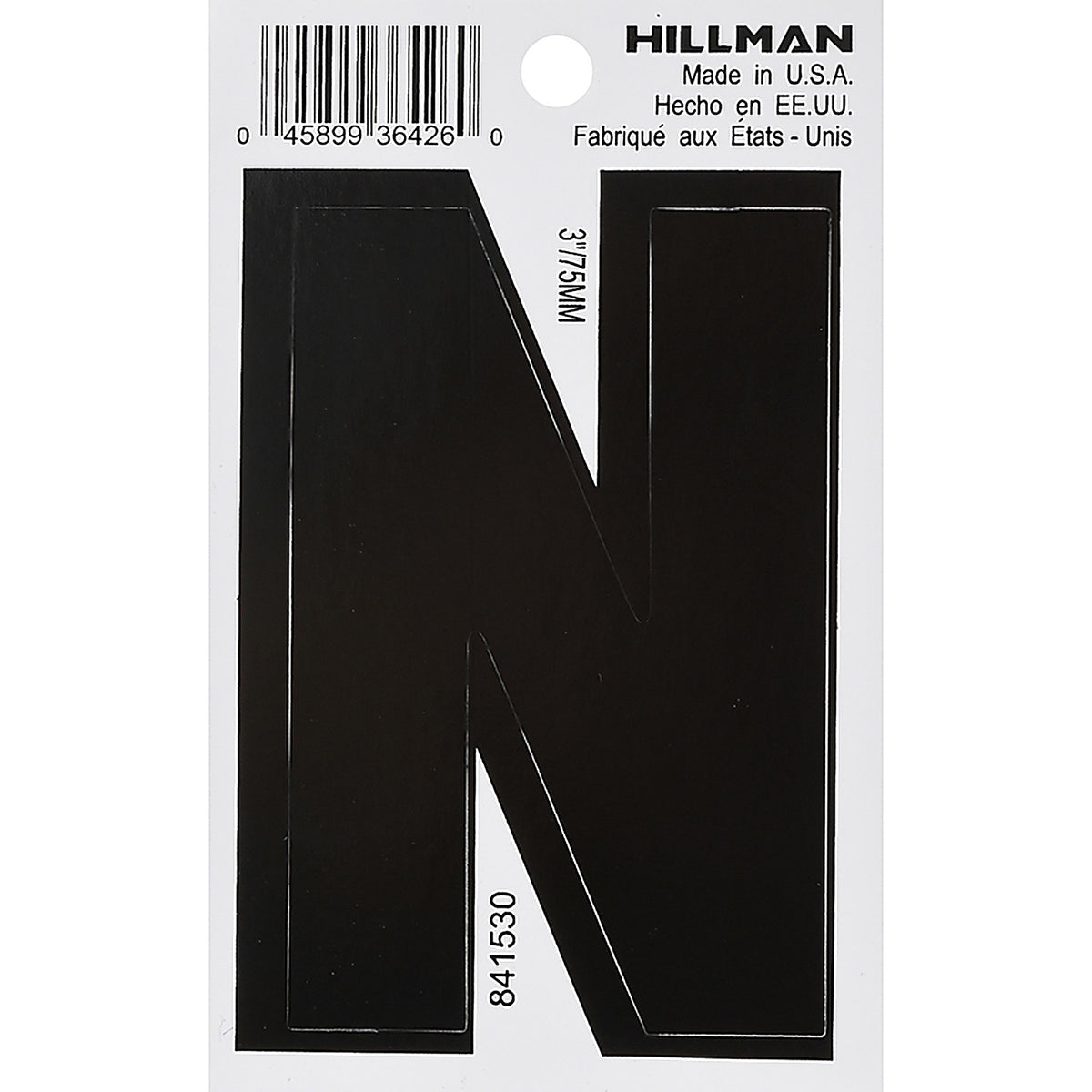 Hillman 841530 3 in. Black Vinyl Self-Adhesive Letter N 1/pc.