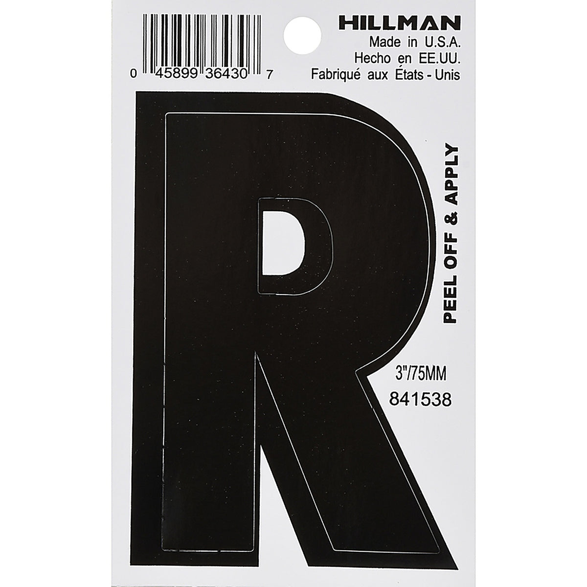 Hillman 841538 3 in. Black Vinyl Self-Adhesive Letter R 1/pc.