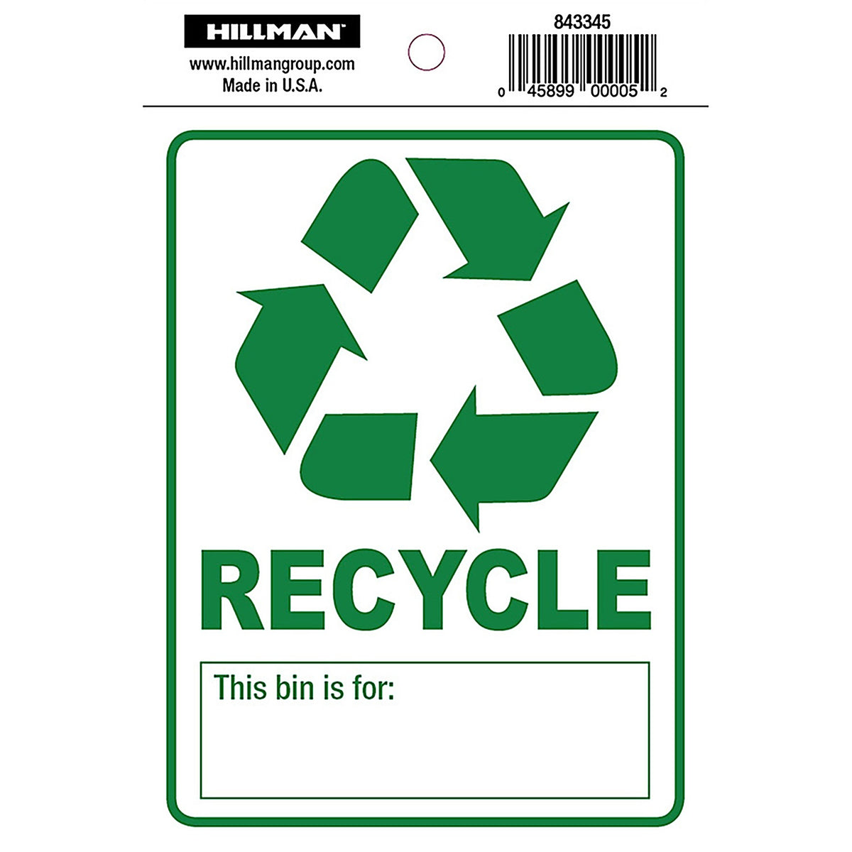 Hillman 843345 English White Recycle Decal 6 in. H x 4 in. W