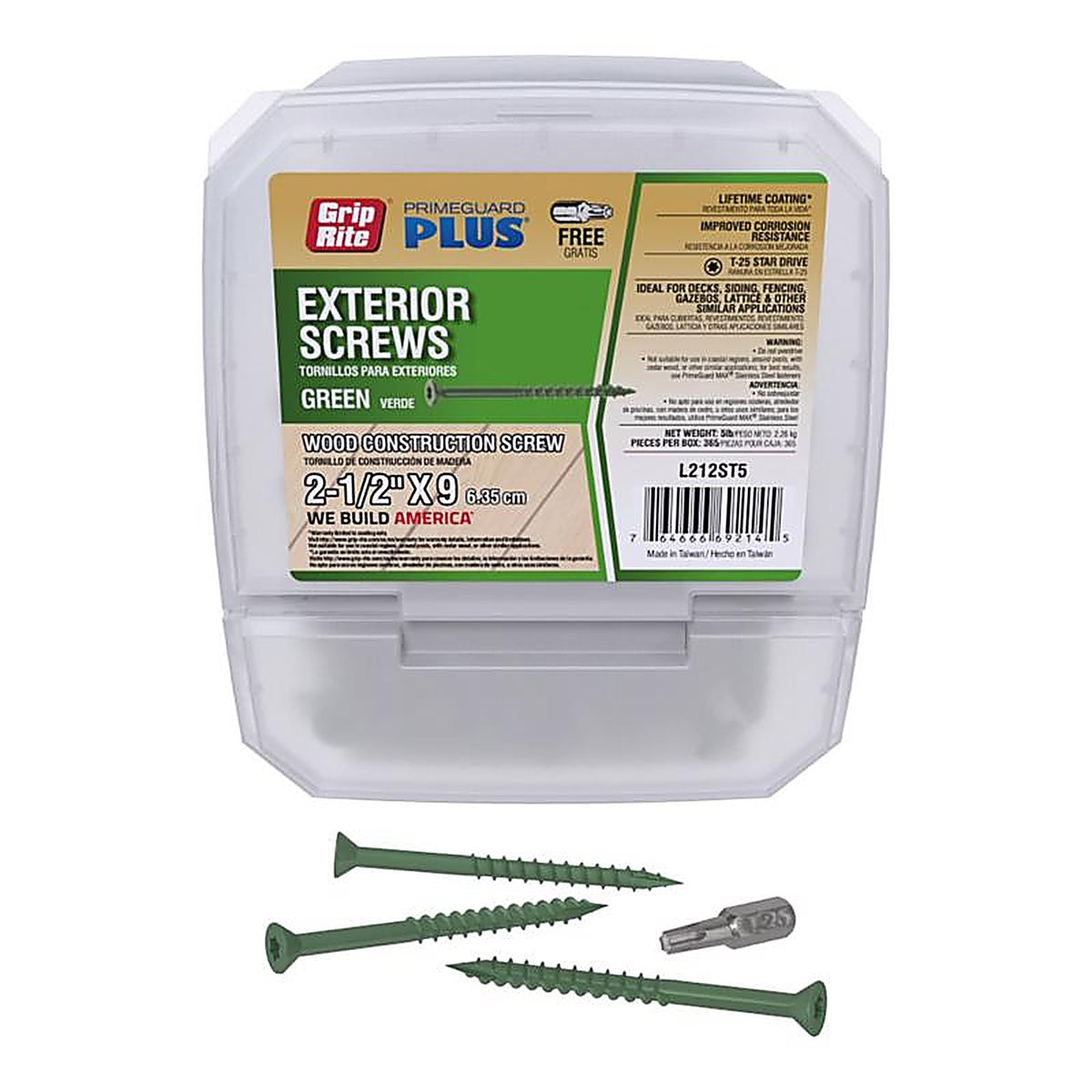 Grip-Rite L212ST5 No. 9 x 2-1/2 in. L Star Bugle Head Exterior Deck Screws 5 lb. 150/Pack