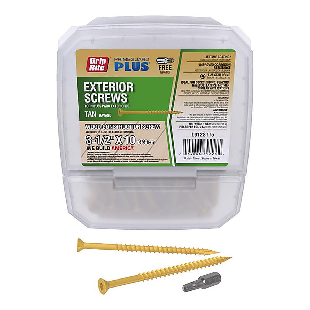 Grip-Rite L312STT5 No. 10 x 3-1/2 in. L Star Bugle Head Exterior Deck Screws 5 lb. 264/Pack