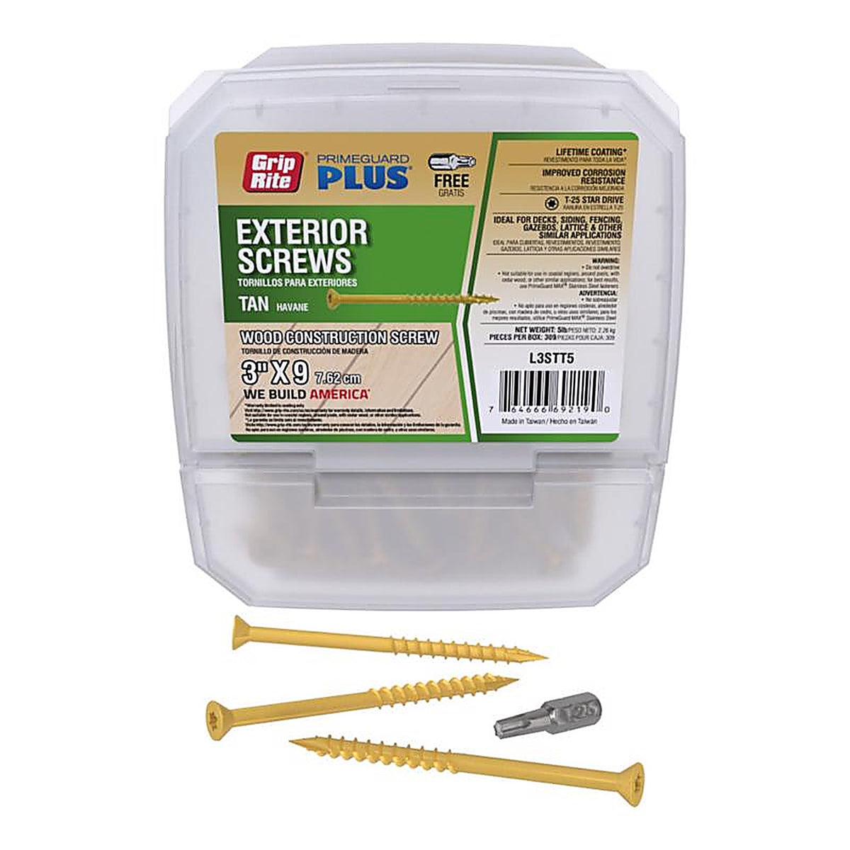 Grip-Rite L3STT5 No. 9 x 3 in. L Star Bugle Head Exterior Deck Screws 5 lb. 123/Pack