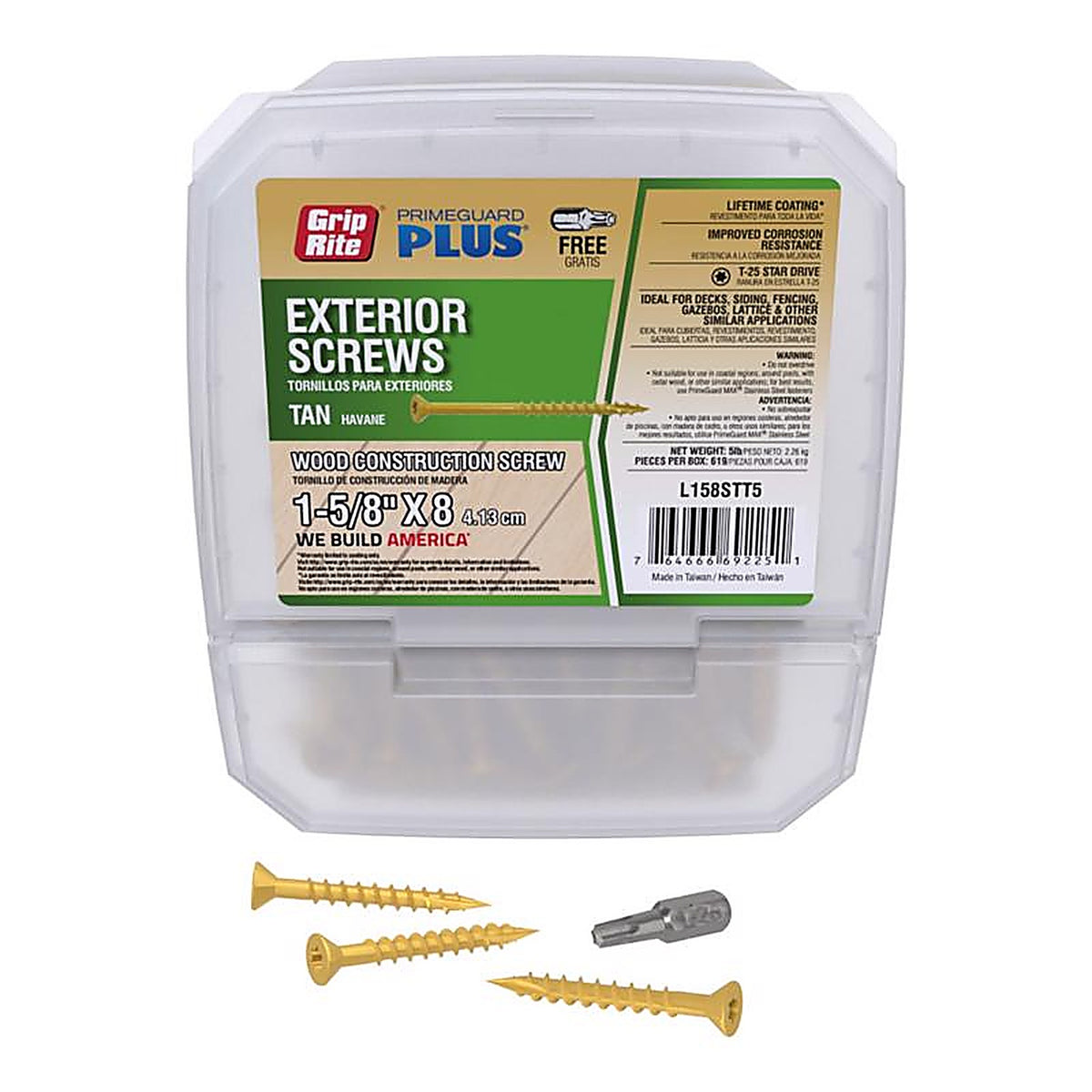 Grip-Rite L158STT5 No. 8 x 1-5/8 in. L Star Bugle Head Exterior Deck Screws 5 lb. 614/Pack