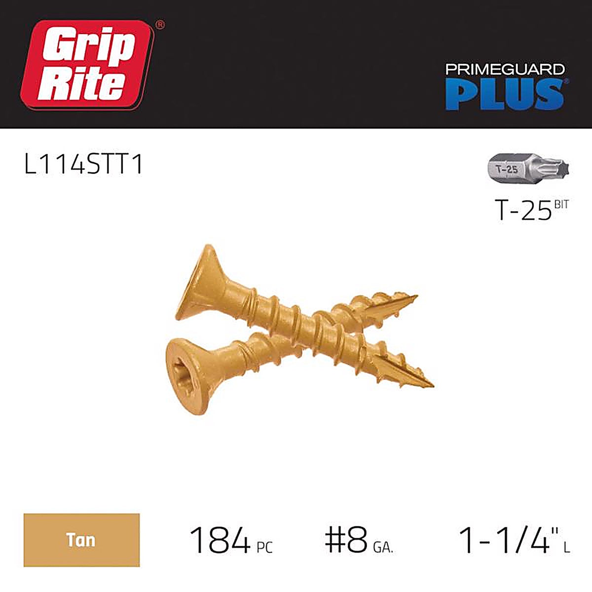 Grip-Rite L114STT1 No. 8 x 1-1/4 in. L Star Bugle Head Exterior Deck Screws 1 lb. 194/Pack