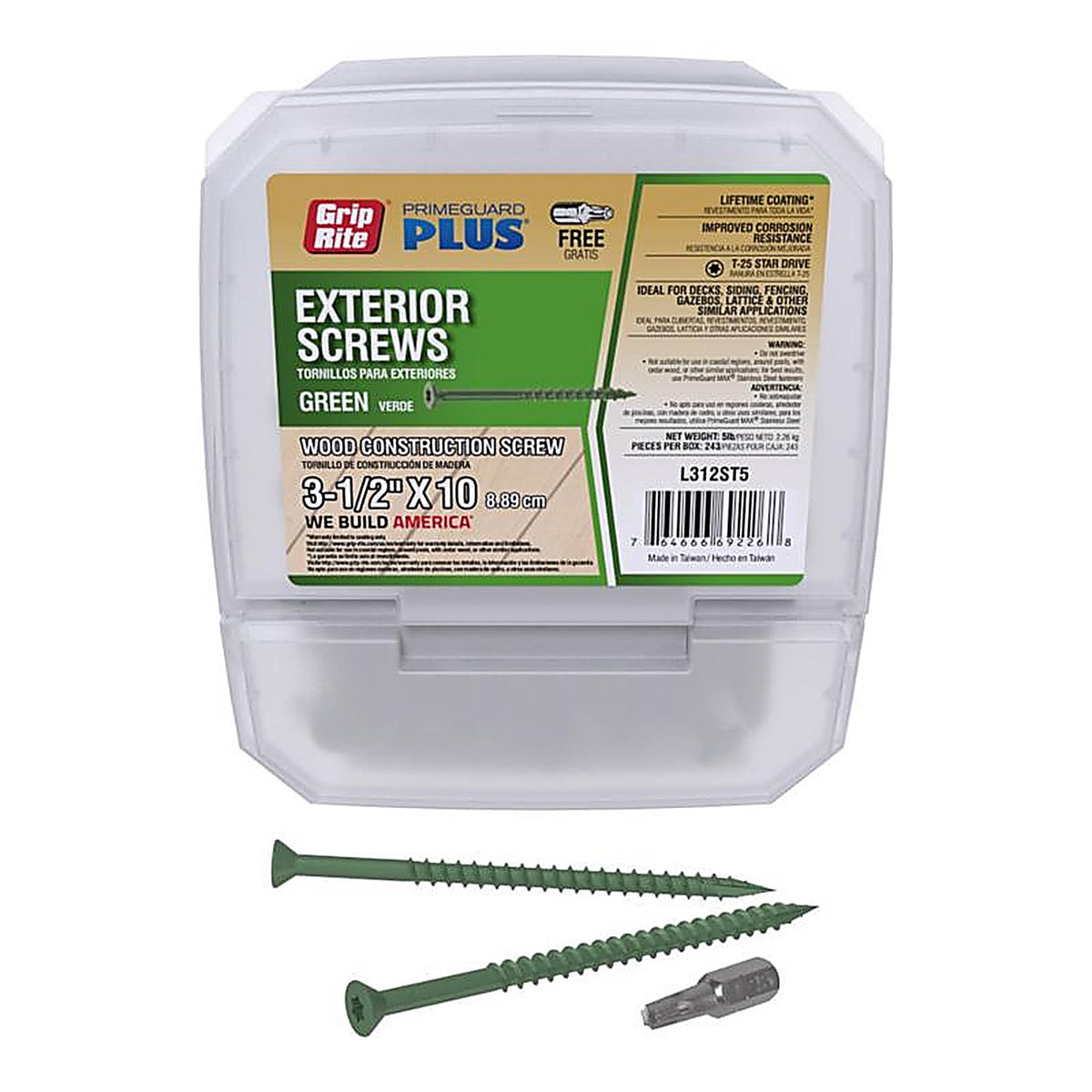 Grip-Rite L312ST5 No. 10 x 3-1/2 in. L Star Bugle Head Exterior Deck Screws 5 lb. 2163/Pack
