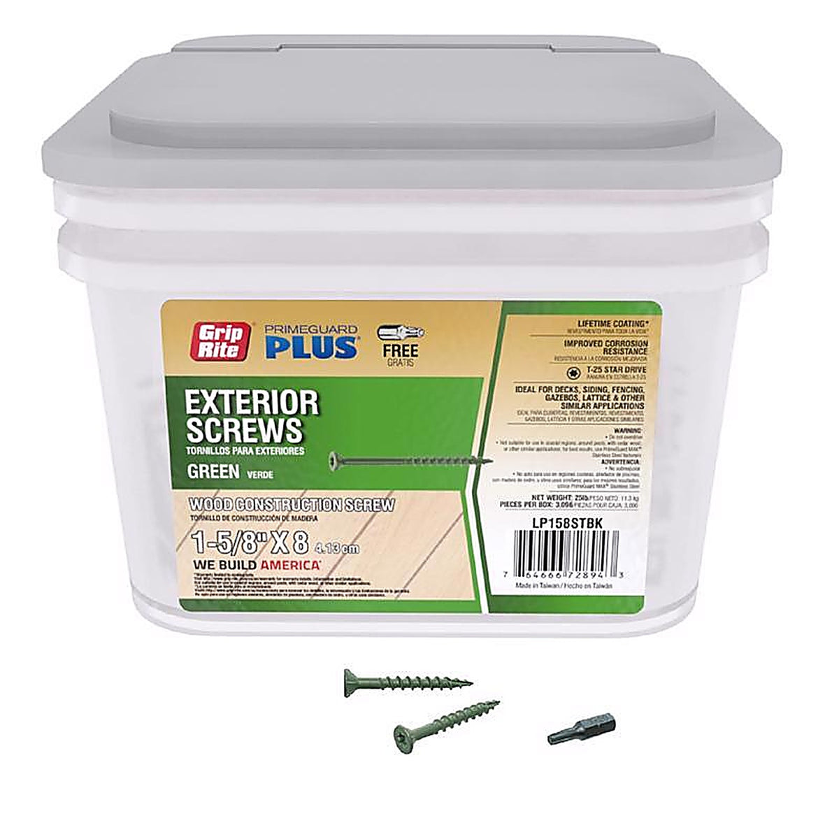 Grip-Rite LP158STBK PrimeGuard Plus No. 8 wire S X 1-5/8 in. L Star Flat Head Deck Screws 25 lb