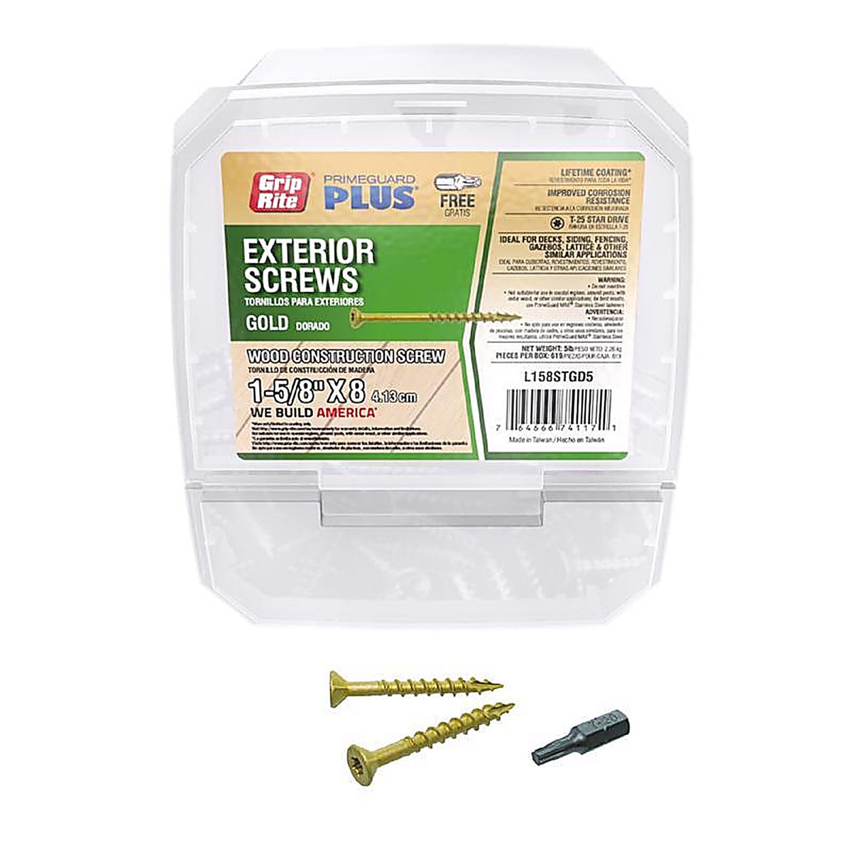 Grip-Rite L158STGD5 PrimeGuard Plus No. 8 wire S X 1-5/8 in. L Star Flat Head Deck Screws 5 lb